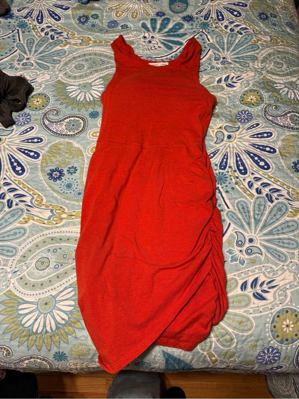 Athleta Orange Red Sleeveless Ruched Midi Dress